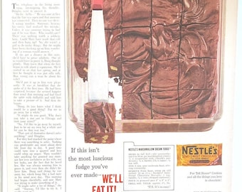 Vtg Neslte's Chocolate Chips Brownies Print Ad 1956 Cuisine Cuisson Fudge Dessert