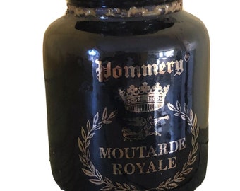Vaso di senape Vtg Black Moutarde Royale Pommery French Crock 5 "Vaso da fattoria