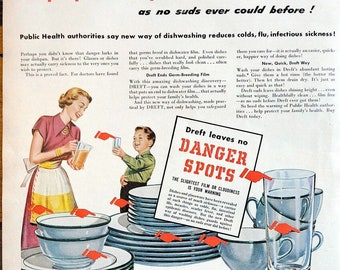 Vtg Dish Soap Print Ad Retro Küche Keime Krankheit 1940er Jahre Gesundheit 1948