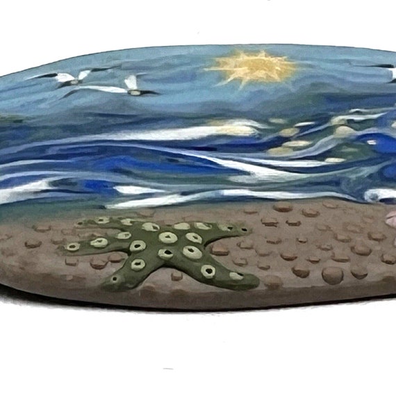 Handmade Studio Art Pottery Ocean Beach Scene Bro… - image 2