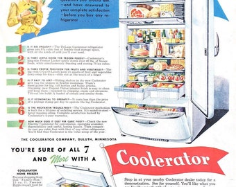 Vtg Coolerator Refrigerator Print Ad Duluth Minnesota Retro 1940s Kitchen