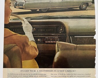 Jahrgang 1964 grüne Cadilac-Auto-Print-Anzeige Frau Fahrer Comfort Control 11 x 14