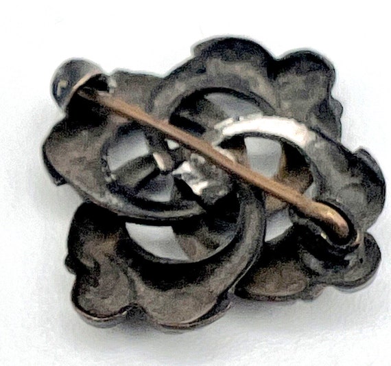 Antique Black Punched Metal Filigree Pin Square C… - image 2