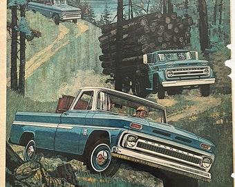 VTG 1960s Blau Chevy Truck Suburban Werbung 11x14"Forest Lumber