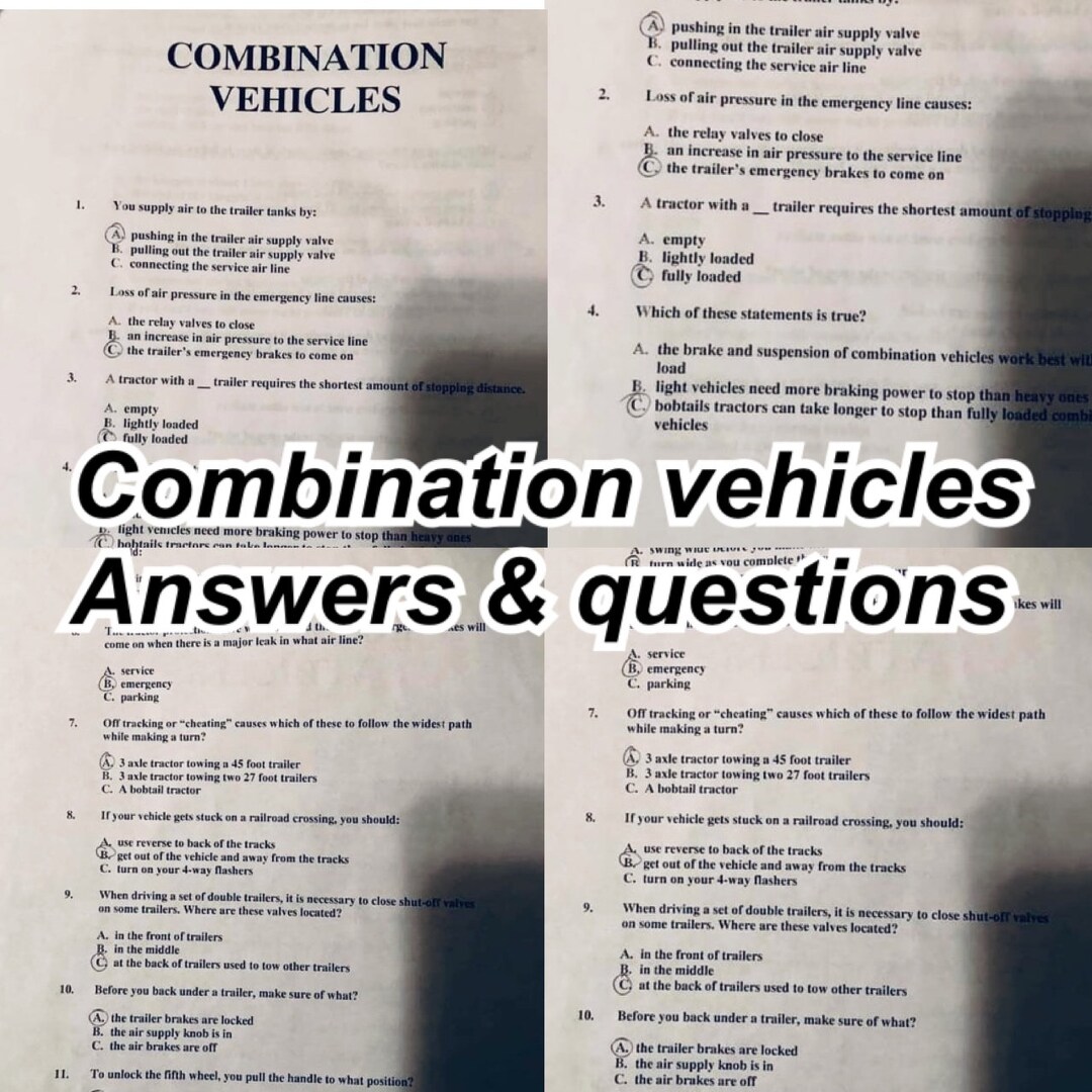 CDL Combination Portion Test Answers & Question PDF Etsy