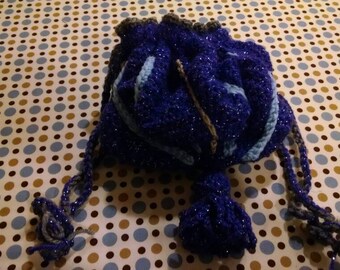 Purple Crochet Sparkly Tassel Drawstring Bag Purse