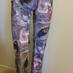 Pants-womens-spandex/nylon-flare legging-elastic waist-Wolf Face Collage image 4