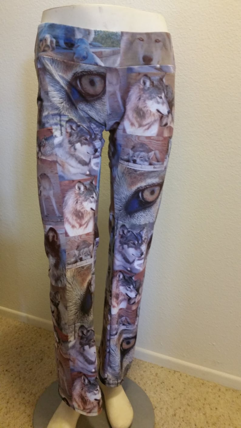 Pants-womens-spandex/nylon-flare legging-elastic waist-Wolf Face Collage image 4