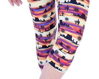 Girls Yoga Pants Desert Sun Coyote by Mesa print in 4 way stretch with moisture wicking
