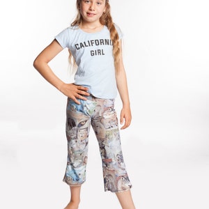 Pants-girls-spandex/nylon-flare legging-elastic waist-Wolf Face Collage