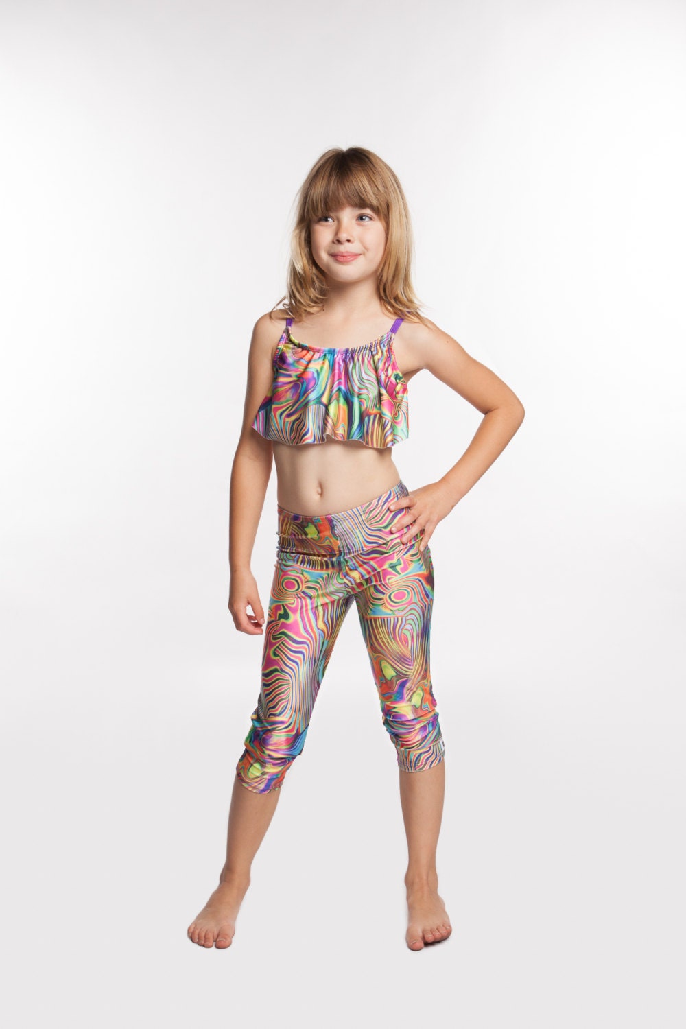Pants Girls Spandex Nylon Capri Legging Elastic Waist in Paint Swirl Mommy  and Me Matching Prints 