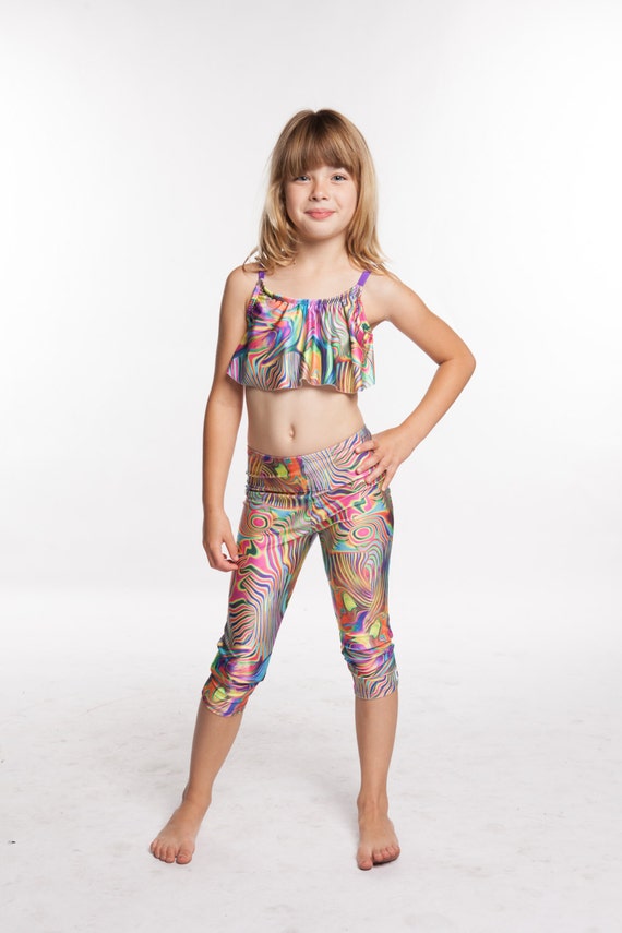 Pants Girls Spandex Nylon Capri Legging Elastic Waist in Paint Swirl Mommy  and Me Matching Prints 