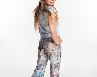 Pants-womens-spandex/nylon-flare legging-elastic waist-Wolf Face Collage