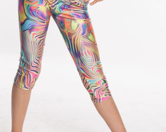 Capri Pants Women's spandex nylon capri legging elastic waist in paint swirl Mommy and Me matching prints