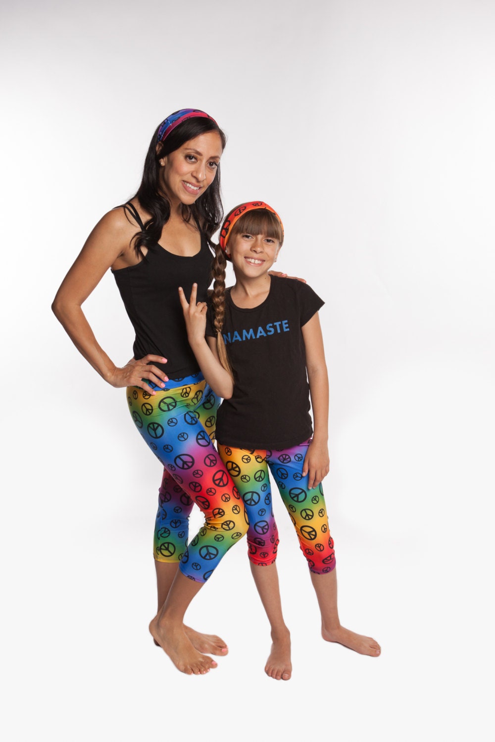 Leggings Women Spandex Nylon Capri Legging Elastic Waist in Rainbow Peace Mommy  and Me Matching Prints 