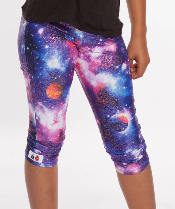 Women's Capri Pants Spandex Nylon Legging Elastic Waist in Galaxy