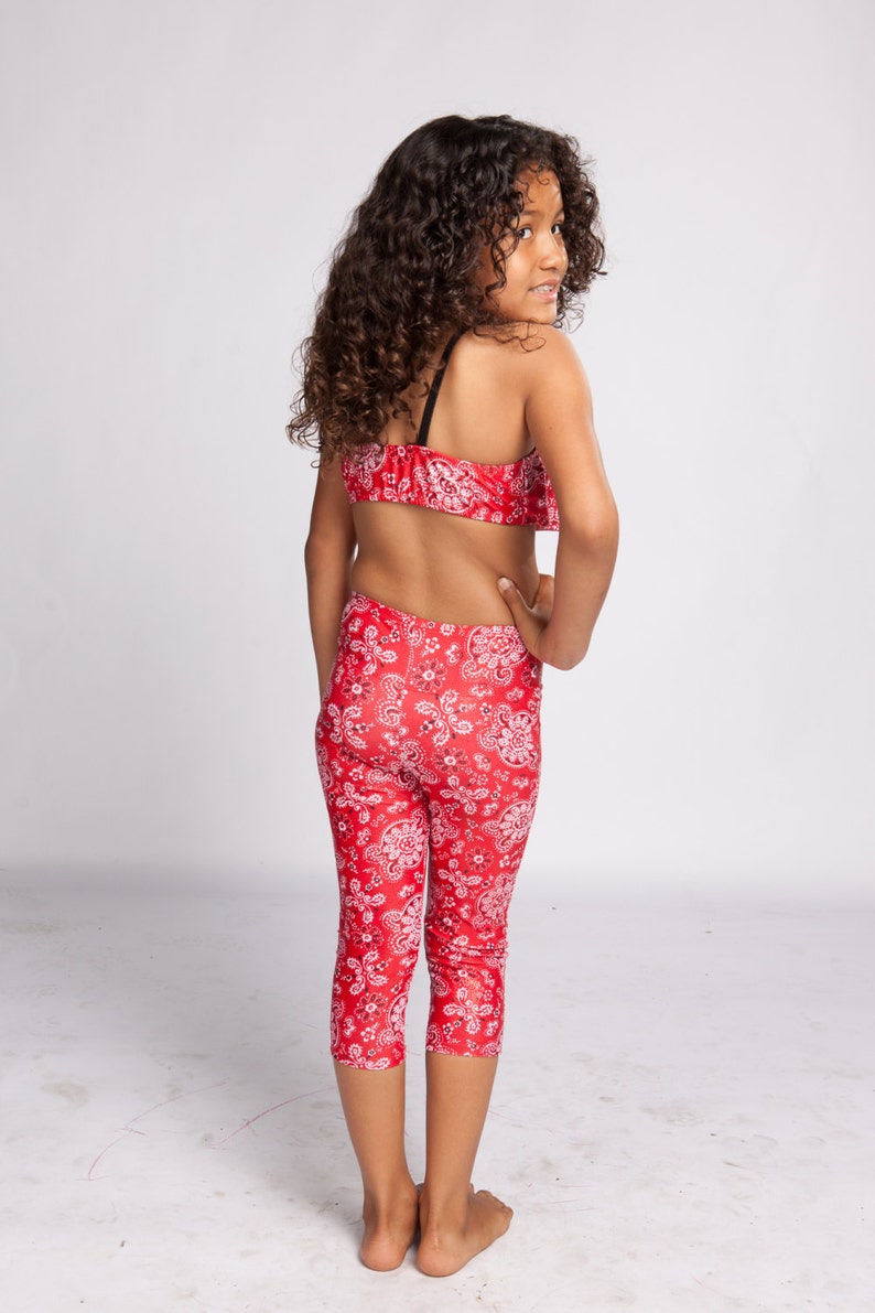 Pants Girls Spandex Nylon Capri Legging Elastic Waist in Red Bandana Mommy and Me Matching
