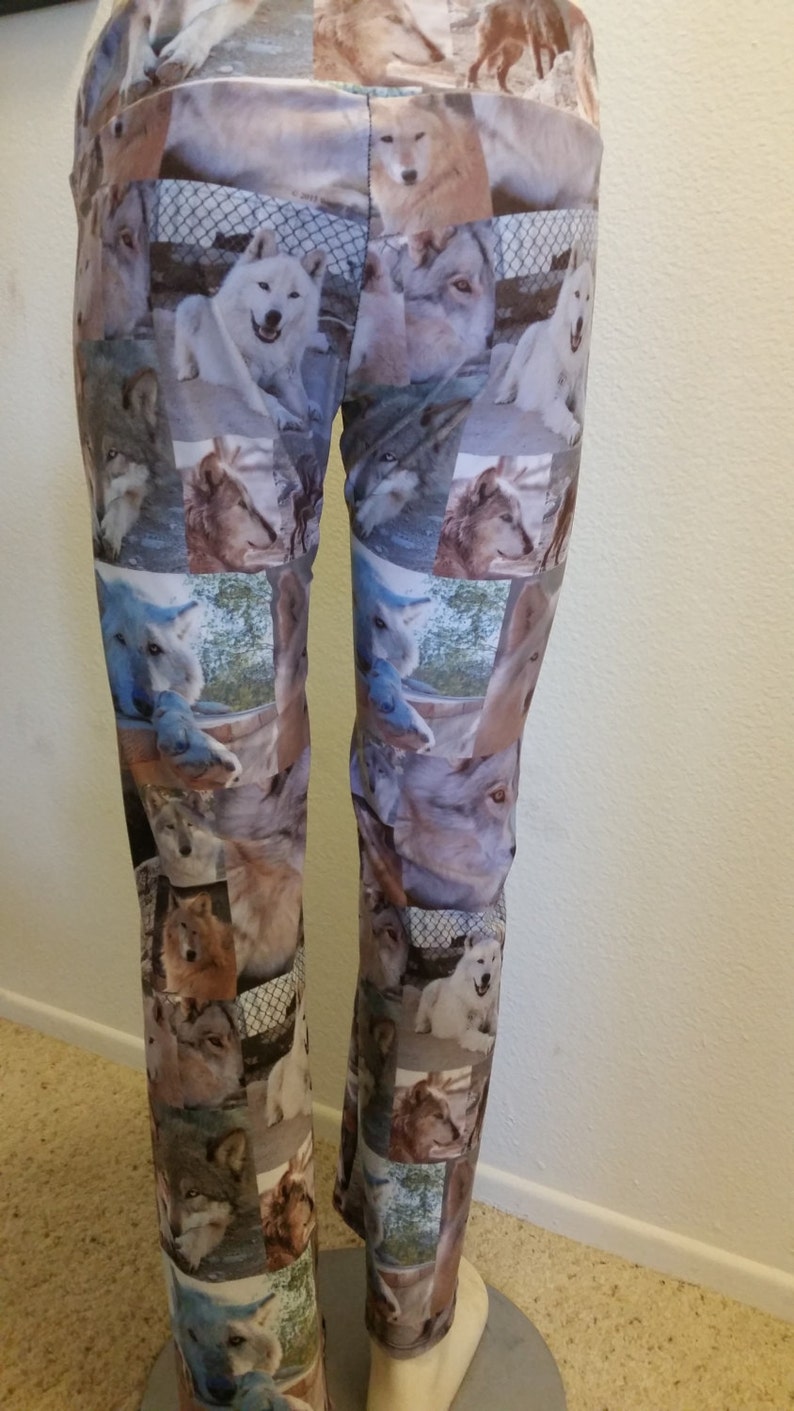 Pants-womens-spandex/nylon-flare legging-elastic waist-Wolf Face Collage image 5