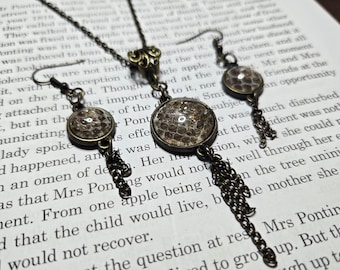 Real Ball Python Shed Jewelry Set – Snake Skin Necklace & Earrings | Unique Reptile Wedding Jewelry | Unusual Nature-Inspired Gift