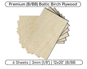 3mm Baltic Birch Plywood | 1/8" for Laser Cutting | 12x20" Multi-Sheet Pack | B/BB Premium Wood