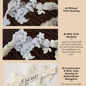 OFF WHITE wedding garter set, customizable, bridal garter, lace garter, keepsake and toss garter, wedding garter, flower garter, Monogram image 3