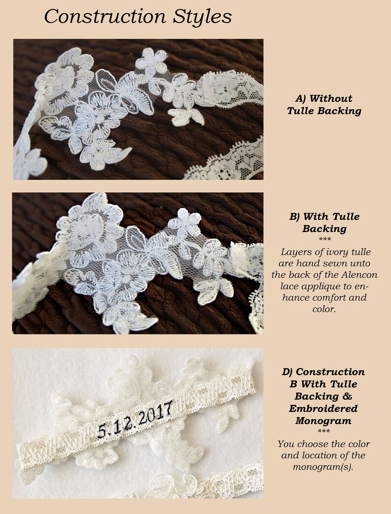 OFF WHITE wedding garter set, customizable, bridal garter, lace garter, keepsake and toss garter, wedding garter, flower garter, Monogram image 3