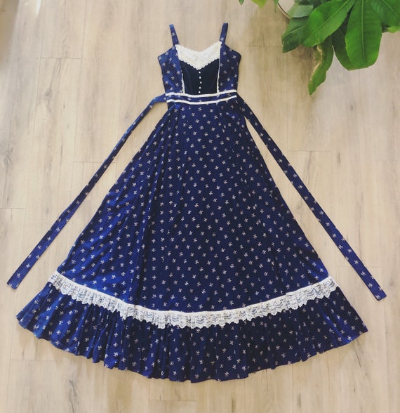 70’s Gunne Sax Navy Blue Maxi Dress