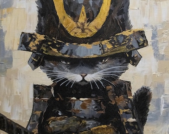 Mewto, el gatito asesino: arte pop rosa y azul / Gato samurái inspirado en Guncera
