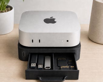 3D Printed Mac Mini Stand, Drawer, Front USB Port, Computer Organizer