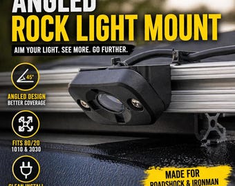 Angled Rock Light Mount for 80/20 Extrusion, Roadshock Ironman Bracket, Black 3D Printed