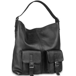 Leather Bag HOBO, big leather bag with pockets, black