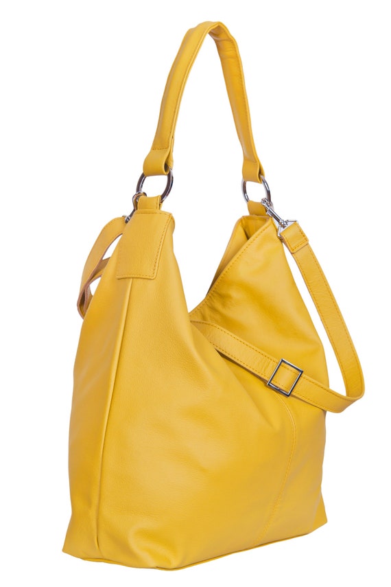 large yellow leather handbag