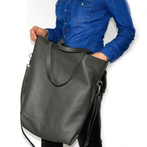 Casual Leather Tote Bag LINN Black Leather Tote Bag Tote Bag - Etsy