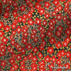Japanese Chiyogami Origami Yuzen Paper (F61) Floral Blossom Red - A4 Sheet