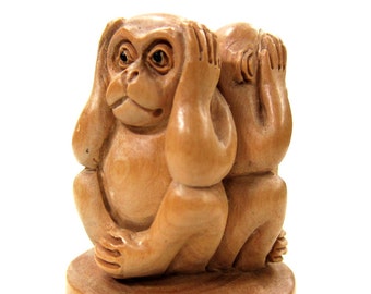 See No Evil, Hear No Evil, Speak No Evil Three Wise Monkeys Carving