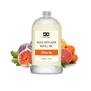 Reed Diffuser Oil Refill - Citrus and Fig - 100mL/3.4Oz - Premium Grade Fragrance Oil, Long Lasting Oil for Reed Diffusers