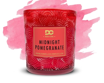 Vela elegante Midnight Pomegranate, 198 g (7 oz), cera de soja natural, 40 horas de combustión limpia.