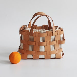 Handmade Handcrafted Vegetable Tanned Leather Caged Bag Small Beige