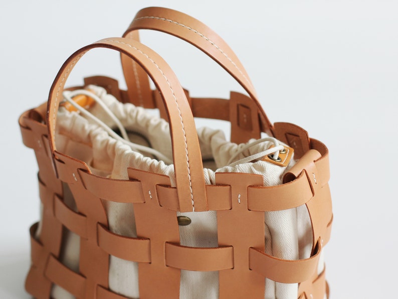 Handmade Handcrafted Vegetable Tanned Leather Caged Bag Small image 9
