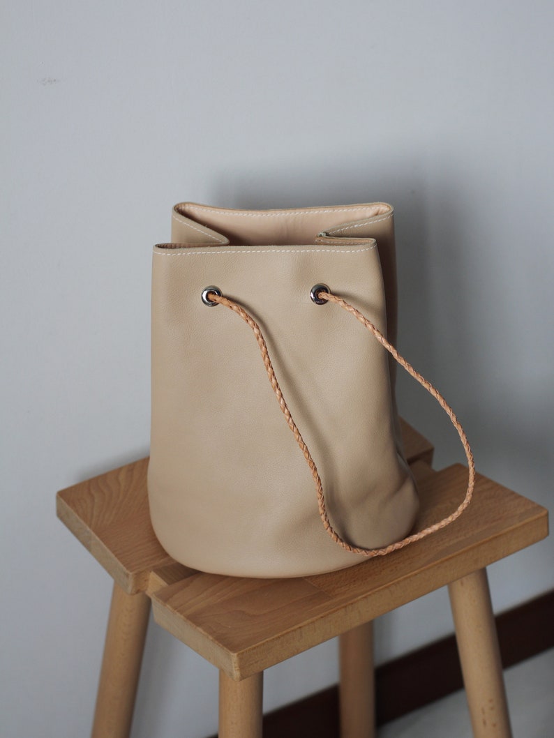 Handmade Handcrafted Genuine Leather Bucket Bag image 8