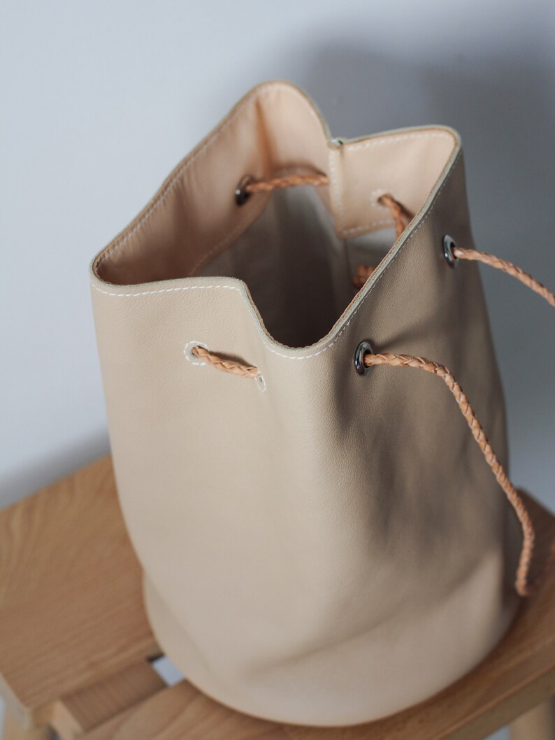 Handmade Handcrafted Genuine Leather Bucket Bag image 9