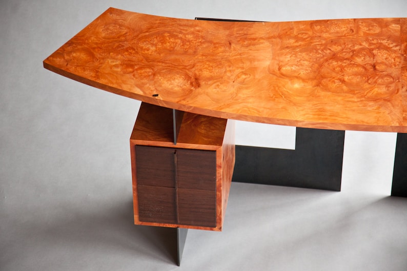 Cinnamon Desk, Modern Desk, Contemporary Desk, Modern Furniture, Wood and Metal Desk, Floating Top Desk, Exotic Wood Desk, Cool Desk image 3