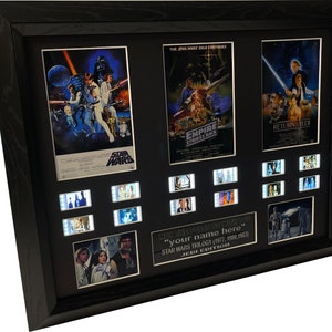 CUSTOM Personalised Star Wars Engraved  Signed -  Trilogy  Filmcell,  Mark Hamill , Harrison Ford and Carrie Fisher ,