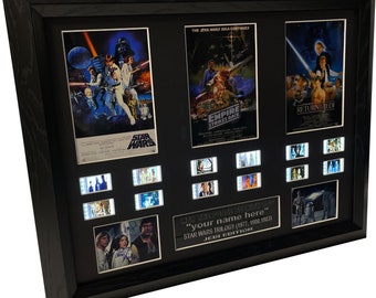 CUSTOM Personalised Star Wars Engraved  Signed -  Trilogy  Filmcell,  Mark Hamill , Harrison Ford and Carrie Fisher ,