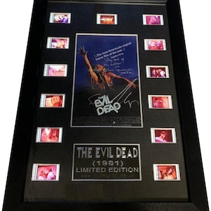 LIGHTBOX Cast Signed Evil Dead 1 (1981 ) film cell, Horror Cult Classic, signed by Sam Raimi, Bruce Campbell, Ellen Sandweiss