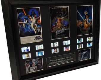 CUSTOM Signed - Star Wars Trilogy film cell Filmcell, Add Your Personalised Engraved Name. mark hamill , Harrison Ford and Carrie Fisher