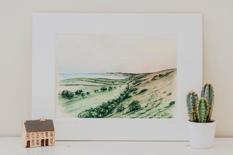 Afton Downs Isle of Wight. High quality giclee art print. Etsy