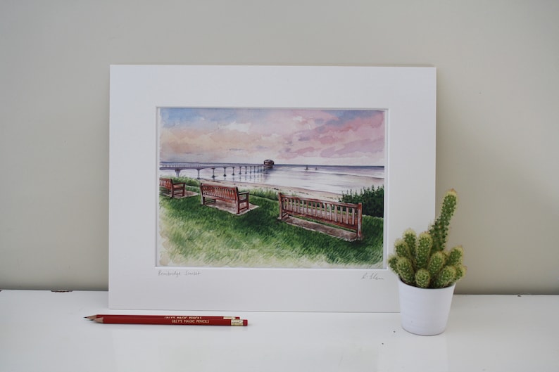 High quality giclee art print. Isle of Wight Bembridge Lifeboat and pier