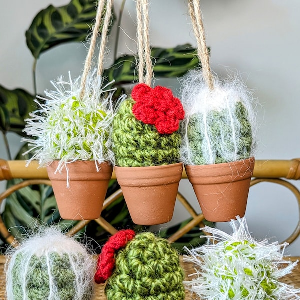 Mini Crochet Cactus Hanging Decoration in a Tiny Terracotta Pot - a Cute Thoughtful Plant Parent Gift or a Gift for a Cactus Lover