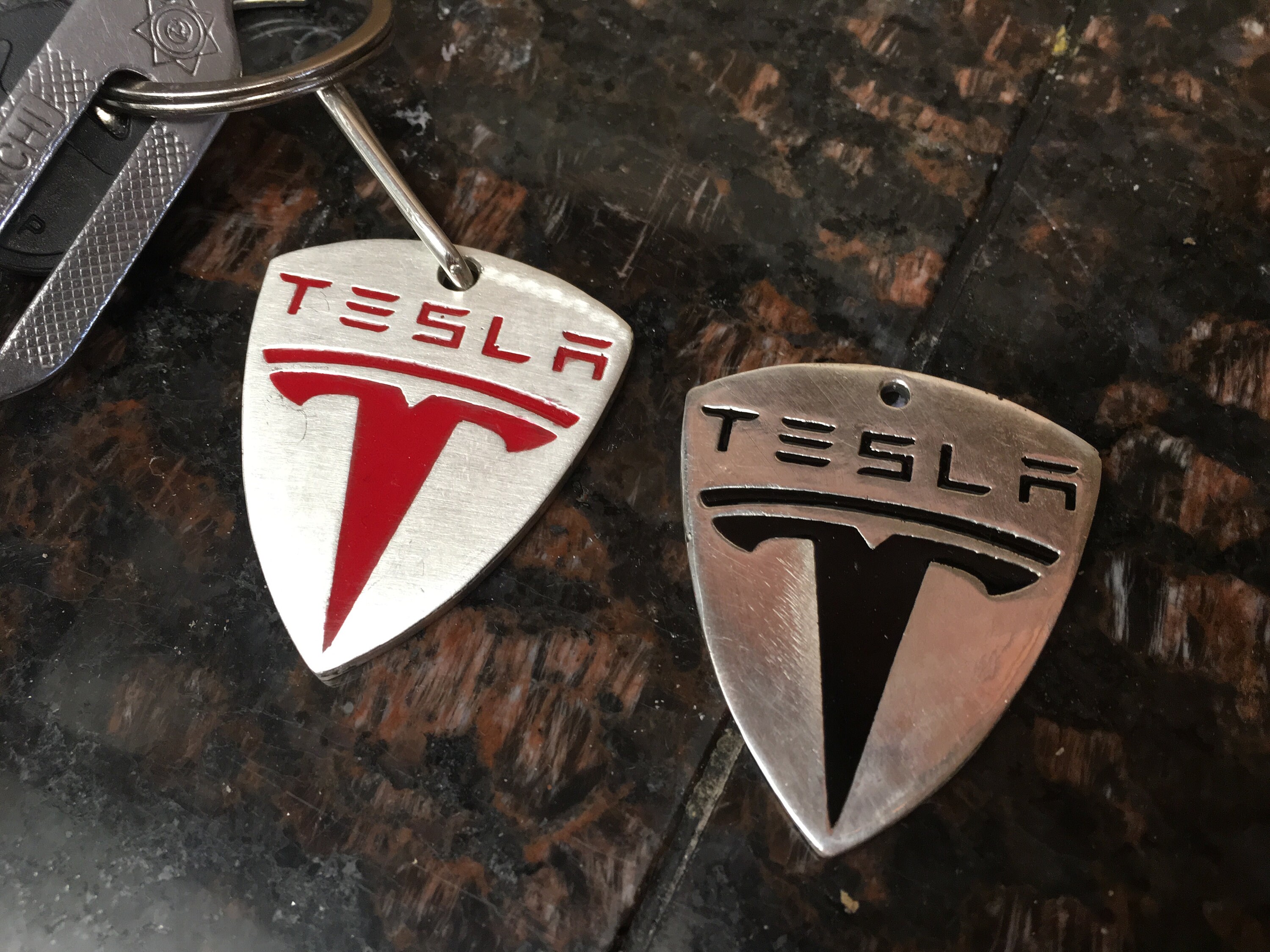 Sterling Silver Enamel TESLA Logo Keychain Fob Etsy